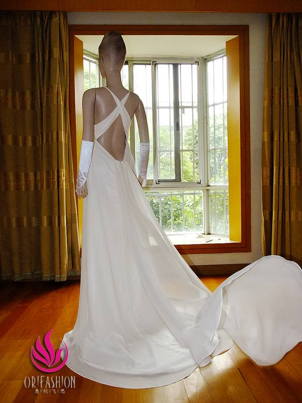 Orifashion HandmadeReal Custom Made Silk Chiffon Wedding Dress R